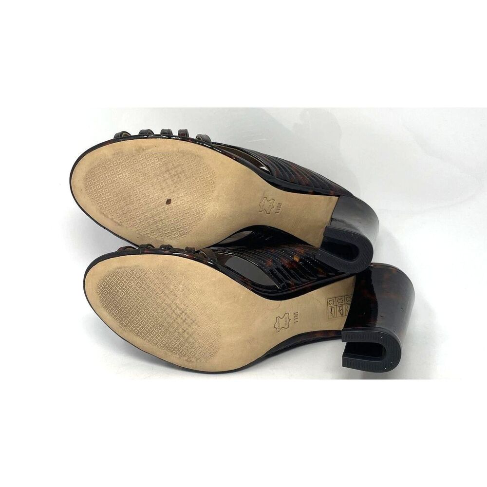 Tory Burch Brida Tortoiseshell Patent Leather Strappy Mule Heels Size 11M - Picture 8 of 10